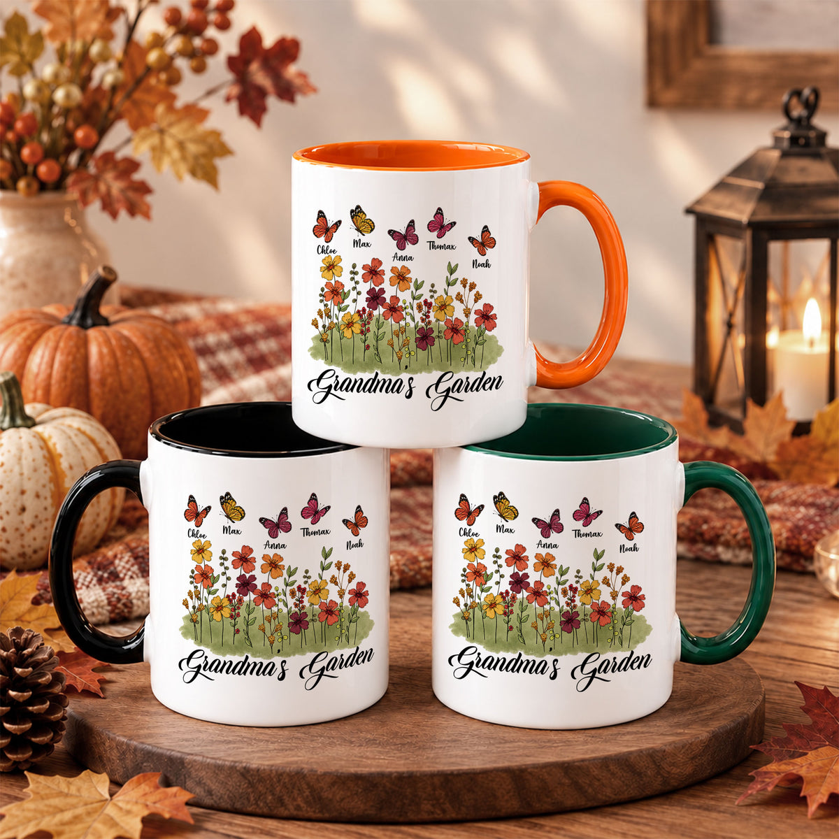 Personalized Grandma’s Garden Mug, Custom Grandkids, Thanksgiving Autumn Gift For Grandma