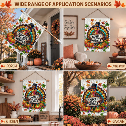 Thanksgiving Garden Flag Turkey GOBBLE WOBBLE Chestnuts Pumpkin Family Home Decor Gift For Family