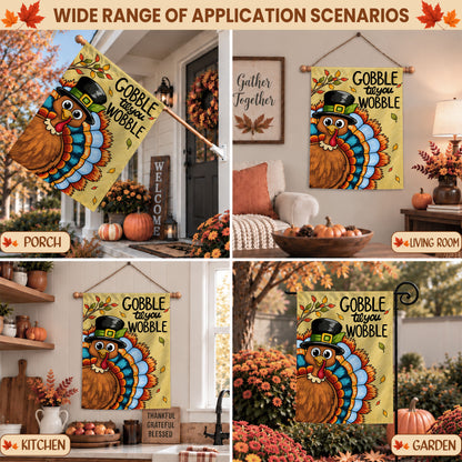 Thanksgiving Garden Flag Turkey GOBBLE WOBBLE Chestnuts Pumpkin Family Home Decor Gift For Family