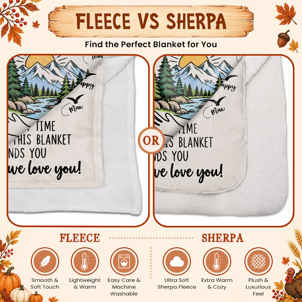 Personalized Grandpa Blanket Vintage Mountain Thanksgiving Gift for Grandpa from Grandkids, Family Gift