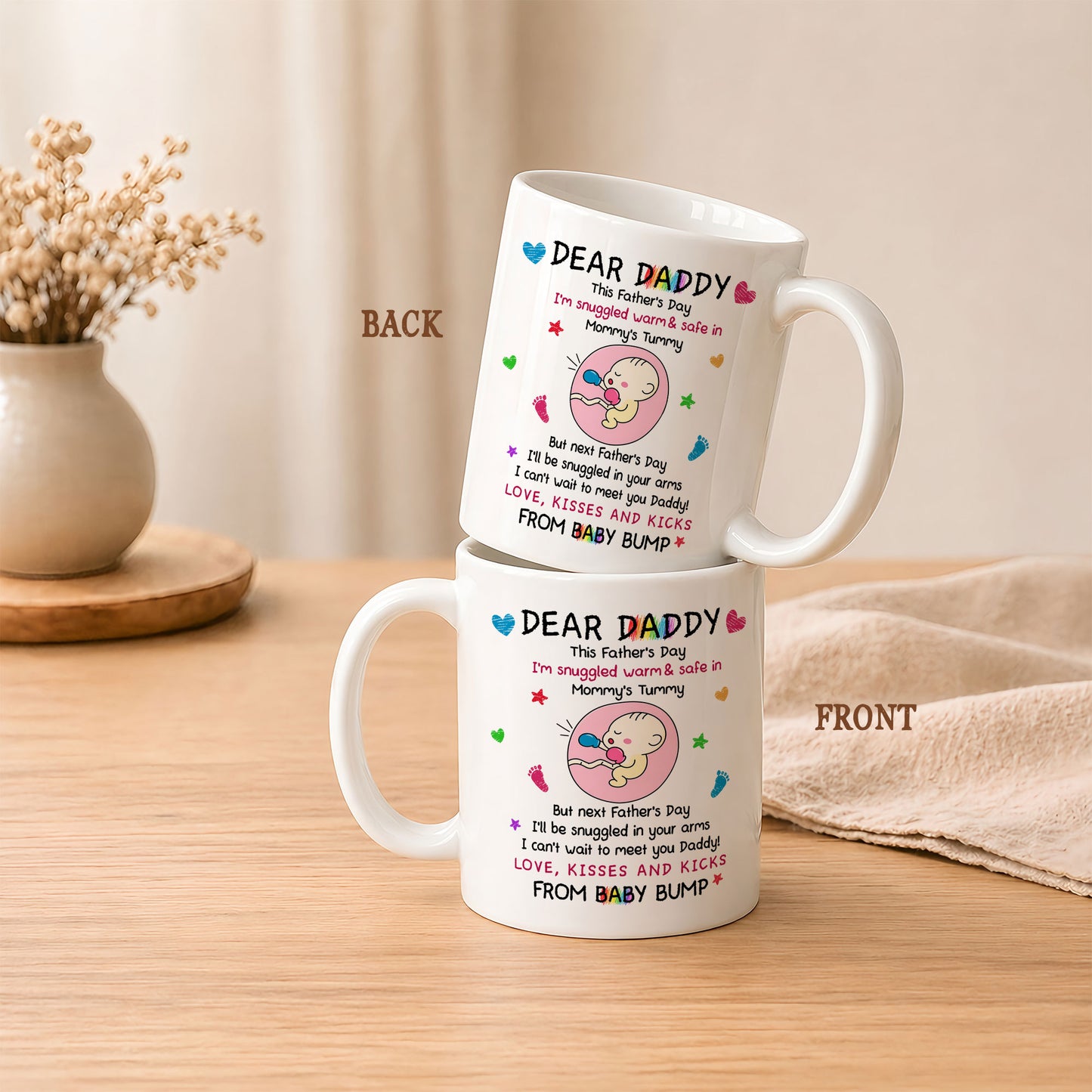 Personalized Dear Daddy Father’s Day Mug – Cute Baby Love Coffee Mug for New Dad, First Father’s Day Gift