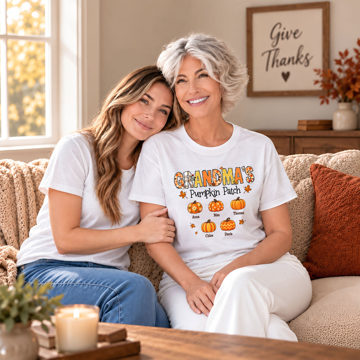 Personalized Grandma Thanksgiving Sweatshirt, Custom Family Name Autumn Pumpkin Patch Family Gift