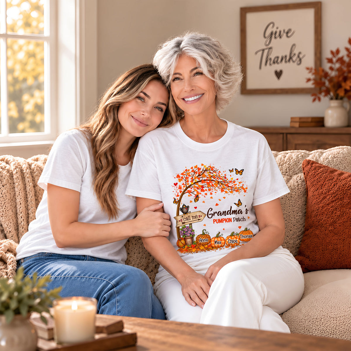 Personalized Grandma Thanksgiving Sweatshirt, Custom Family Name Autumn Pumpkin Patch Family Gift