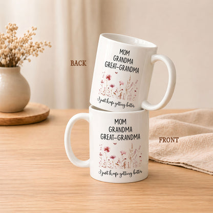 Personalized Mom Grandma Great-Grandma Floral Mug – Cute Family Coffee Cup Gift for Mom and Grandma