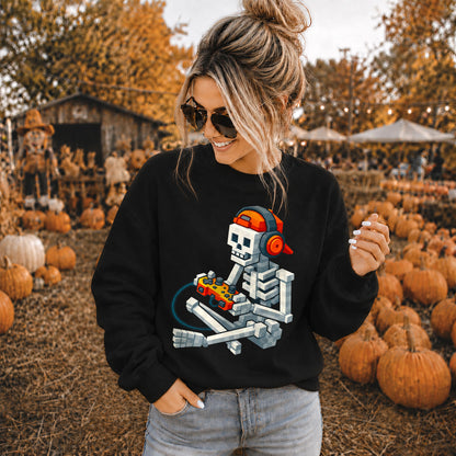 Skeleton Gamer Halloween Sweatshirt, Boys Pumpkin Gaming Shirt, Funny Halloween Gift