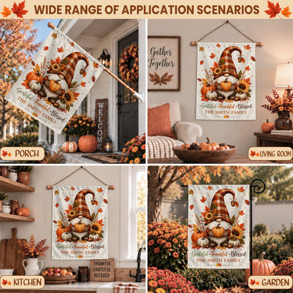 Personalized Thanksgiving Family Flag, Gnome Fall Garden Custom Family Name, Outdoor Decor Gift For Family
