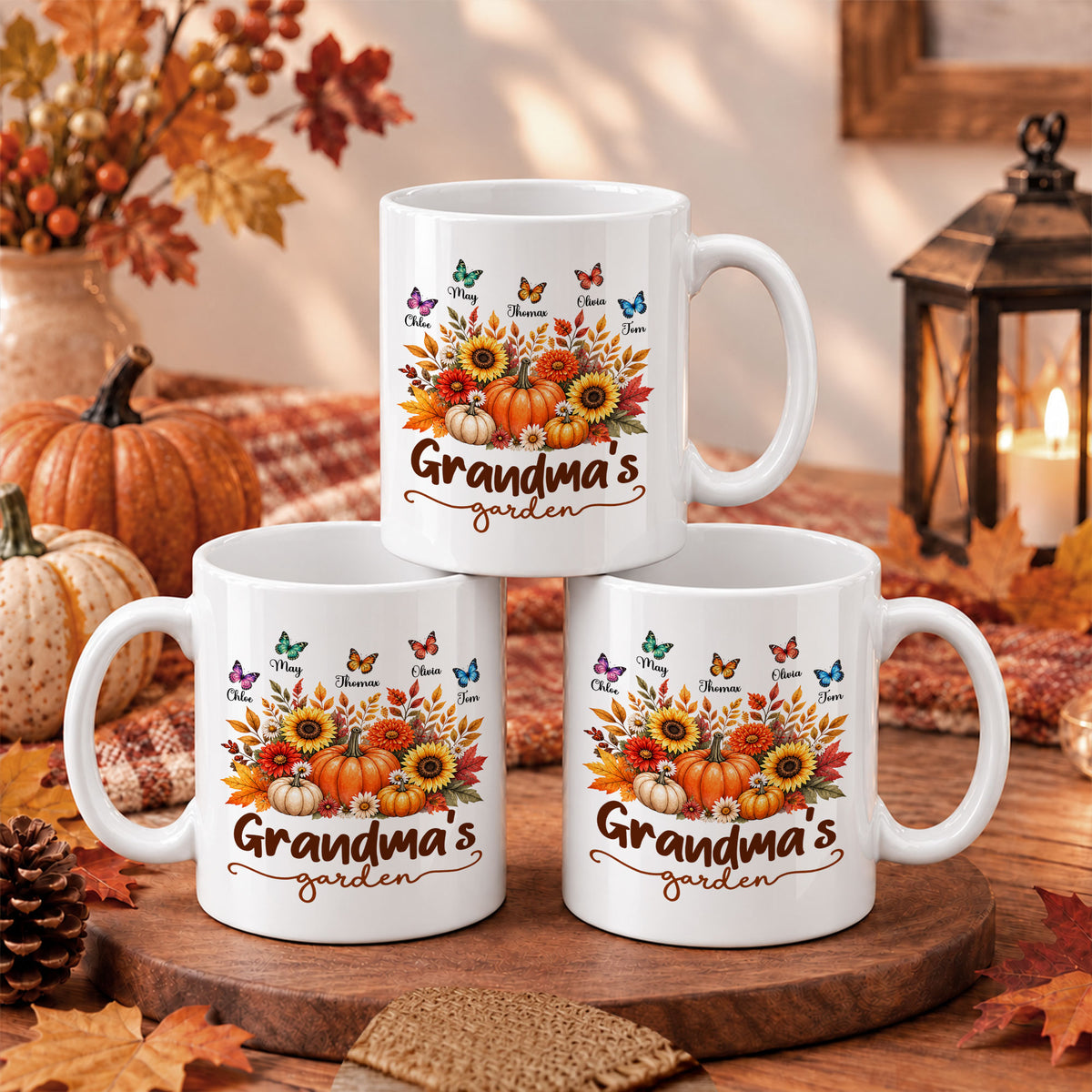 Personalized Grandma’s Garden Mug, Custom Grandkids, Thanksgiving Autumn Gift For Grandma