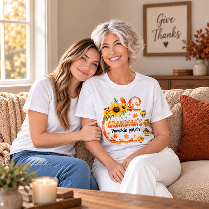 Personalized Grandma Thanksgiving Sweatshirt, Custom Family Name Autumn Pumpkin Patch Family Gift