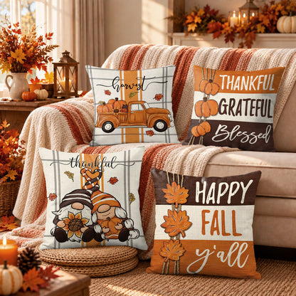 Thanksgiving Fall Decorative Pillow Set of 2 or 4, Harvest Throw Pillows for Home Decor, Gifts for Family