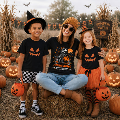 Personalized Grandmasaurus Halloween T-Shirt, Custom Grandkids Names Dinosaur Family Shirt, Spooky Pumpkin Grandma Tee