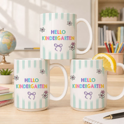 Personalized Hello Kindergarten Mug with Custom Grade & Name, Cute Goose School Coffee Mug, First Day of School Gift for Kids Students