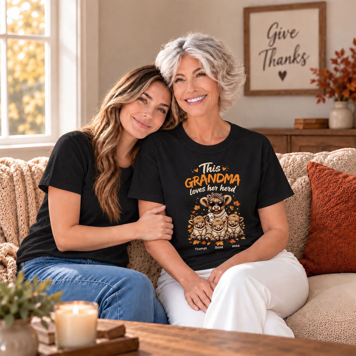 Personalized Grandma Sweatshirt, Custom Grandma Highland Cow with Grandkids Names Gift For Family