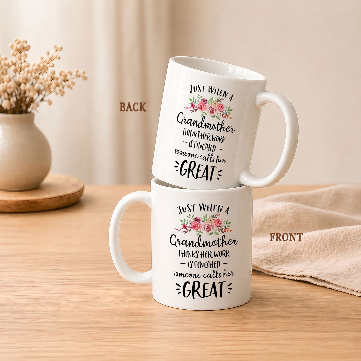 Personalized Grandmother Floral Coffee Mug Custom Name Gift for Grandma