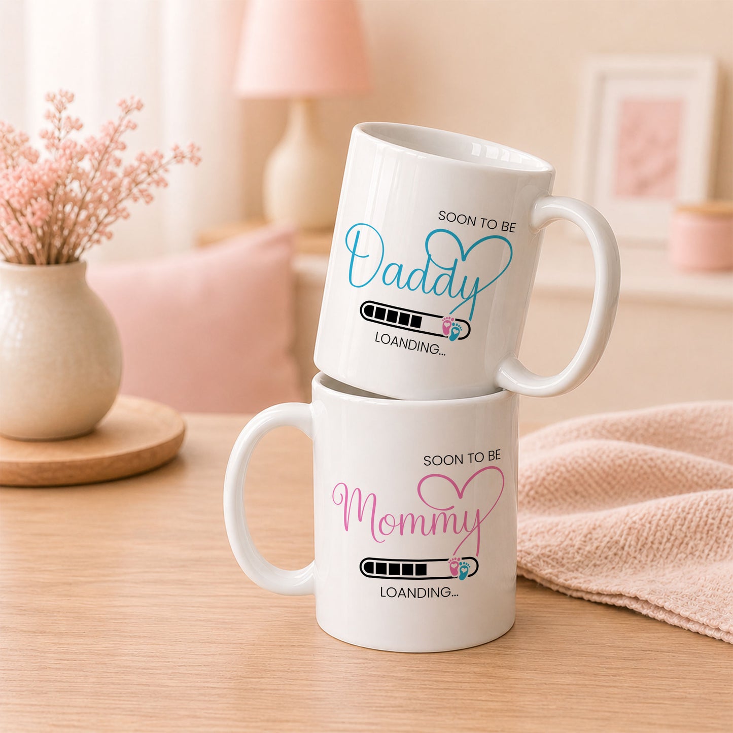 Personalized Mommy Daddy Mug Set – Matching Couple Coffee Mugs for New Parents