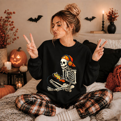Skeleton Gamer Halloween Sweatshirt, Boys Pumpkin Gaming Shirt, Funny Halloween Gift