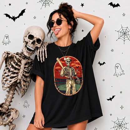 Baseball Skeleton Graphic Halloween Sweatshirt, Spooky Baseball Player Shirt, Funny Halloween Gift