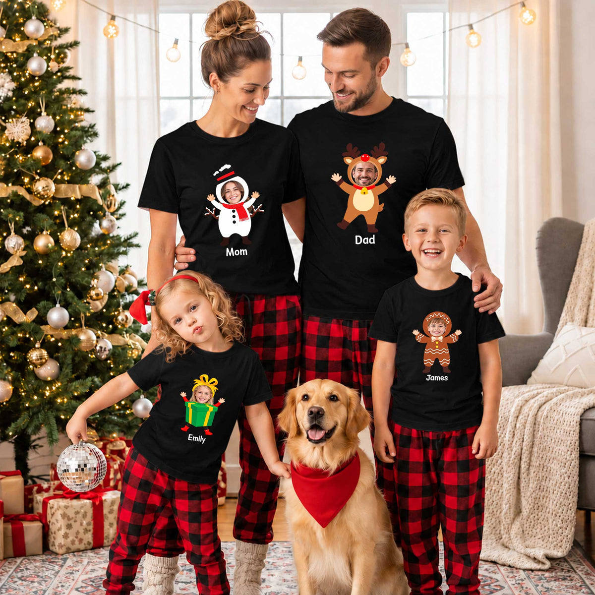 Custom Face Christmas Family Shirts, Personalized Holiday Characters, Matching Family Outfits