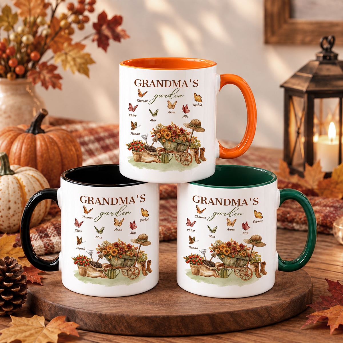 Personalized Grandma’s Garden Mug, Custom Grandkids, Thanksgiving Autumn Gift For Grandma