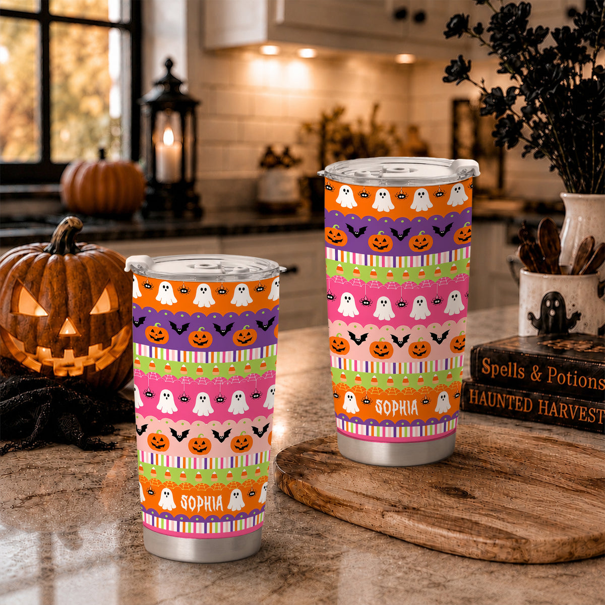 Personalized Halloween Tumbler 20oz, Cute Ghost Pumpkin Tumbler, Halloween Gift For Kid and Adult