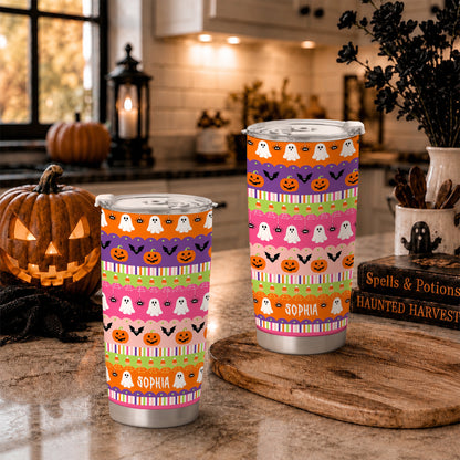 Personalized Halloween Tumbler 20oz, Cute Ghost Pumpkin Tumbler, Halloween Gift For Kid and Adult