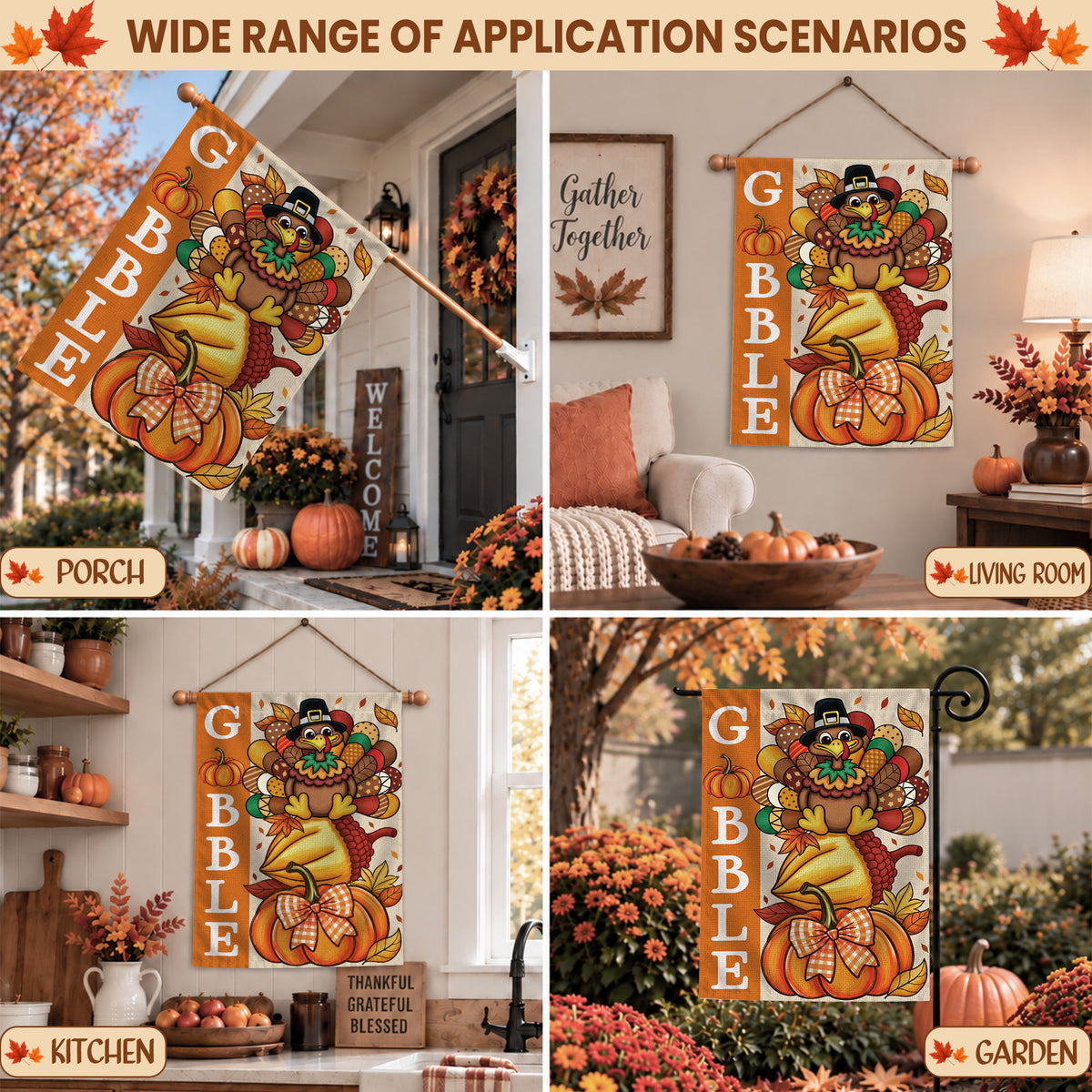Thanksgiving Garden Flag Turkey GOBBLE WOBBLE Chestnuts Pumpkin Family Home Decor Gift For Family