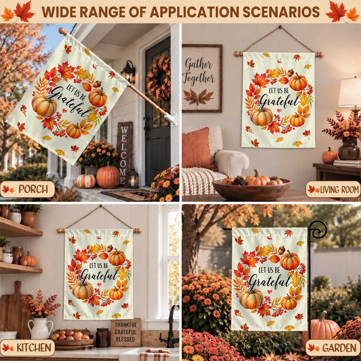 Give Thanks Fall Garden Flag, Rustic Cross Pumpkin Thanksgiving Yard Flag, Autumn Outdoor Decor