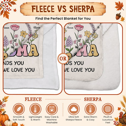 Personalized Grandma Blanket Vintage Wildflower Thanksgiving Gift for Grandma from Grandkids, Family Gift