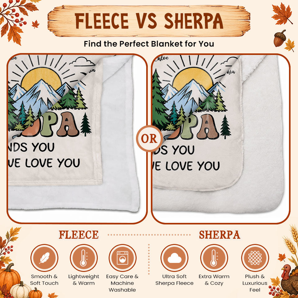 Personalized Grandpa Blanket Vintage Mountain Thanksgiving Gift for Grandpa from Grandkids, Family Gift