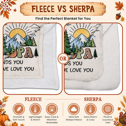 Personalized Grandpa Blanket Vintage Mountain Thanksgiving Gift for Grandpa from Grandkids, Family Gift