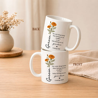 Personalized Grandma Mug – Custom Baby Name & Due Year Coffee Mug, Grandma Announcement Gift, Baby Coming 2026