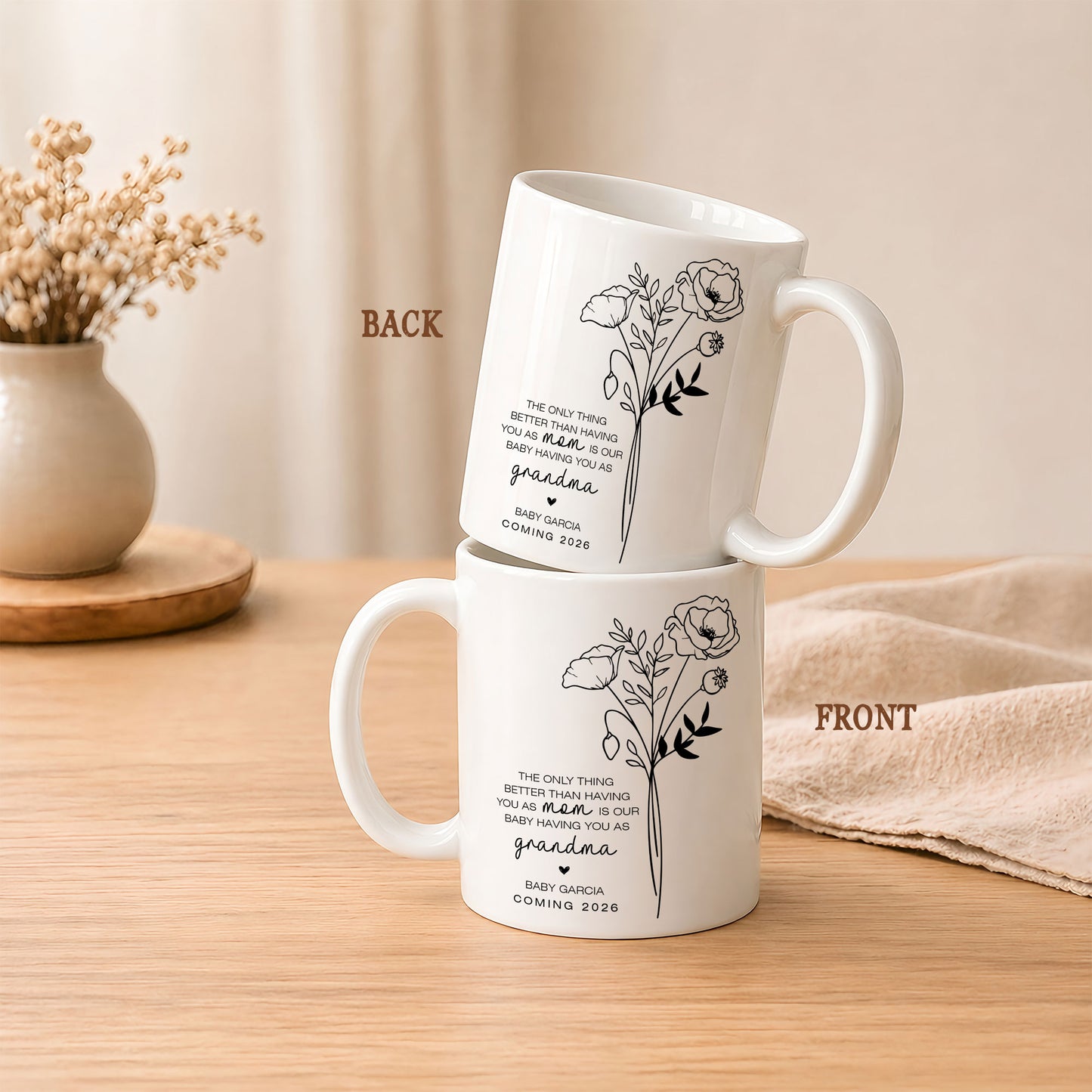 Personalized Grandma Mug – Custom Baby Name & Due Year Coffee Mug, Grandma Announcement Gift, Baby Coming 2026