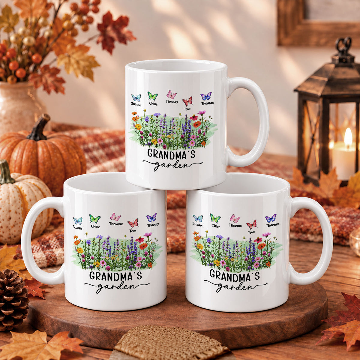 Personalized Grandma’s Garden Mug, Custom Grandkids, Thanksgiving Autumn Gift For Grandma
