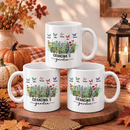 Personalized Grandma’s Garden Mug, Custom Grandkids, Thanksgiving Autumn Gift For Grandma