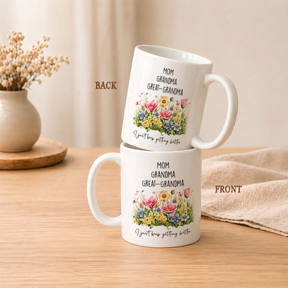 Personalized Mom Grandma Great-Grandma Floral Mug – Cute Family Coffee Cup Gift for Mom and Grandma