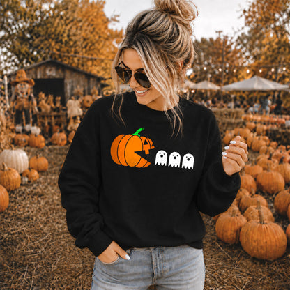 Pumpkin Ghost Graphic Halloween Sweatshirt, Spooky Season Jack O Lantern Shirt, Funny Halloween Gift