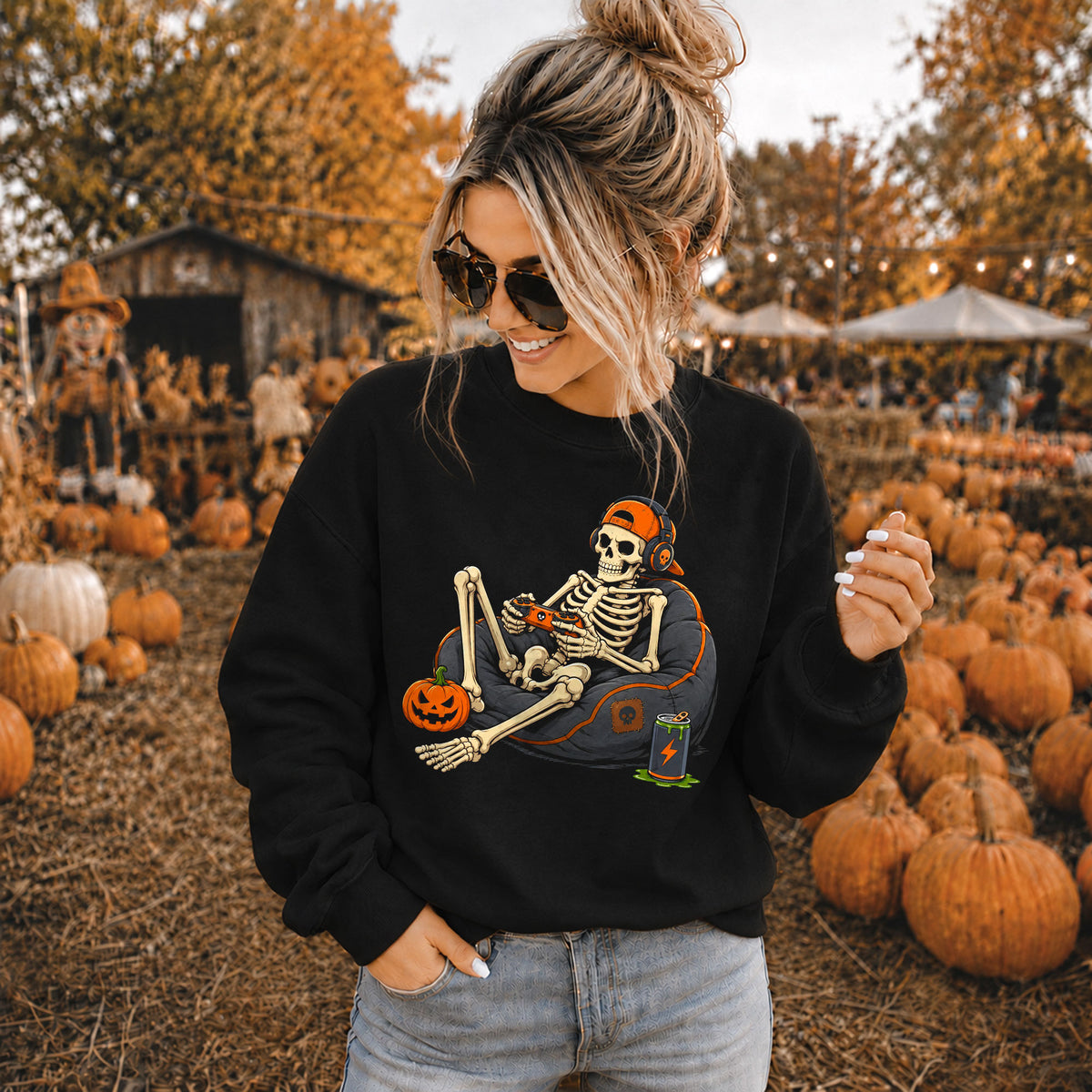 Skeleton Gamer Halloween Sweatshirt, Boys Pumpkin Gaming Shirt, Funny Halloween Gift