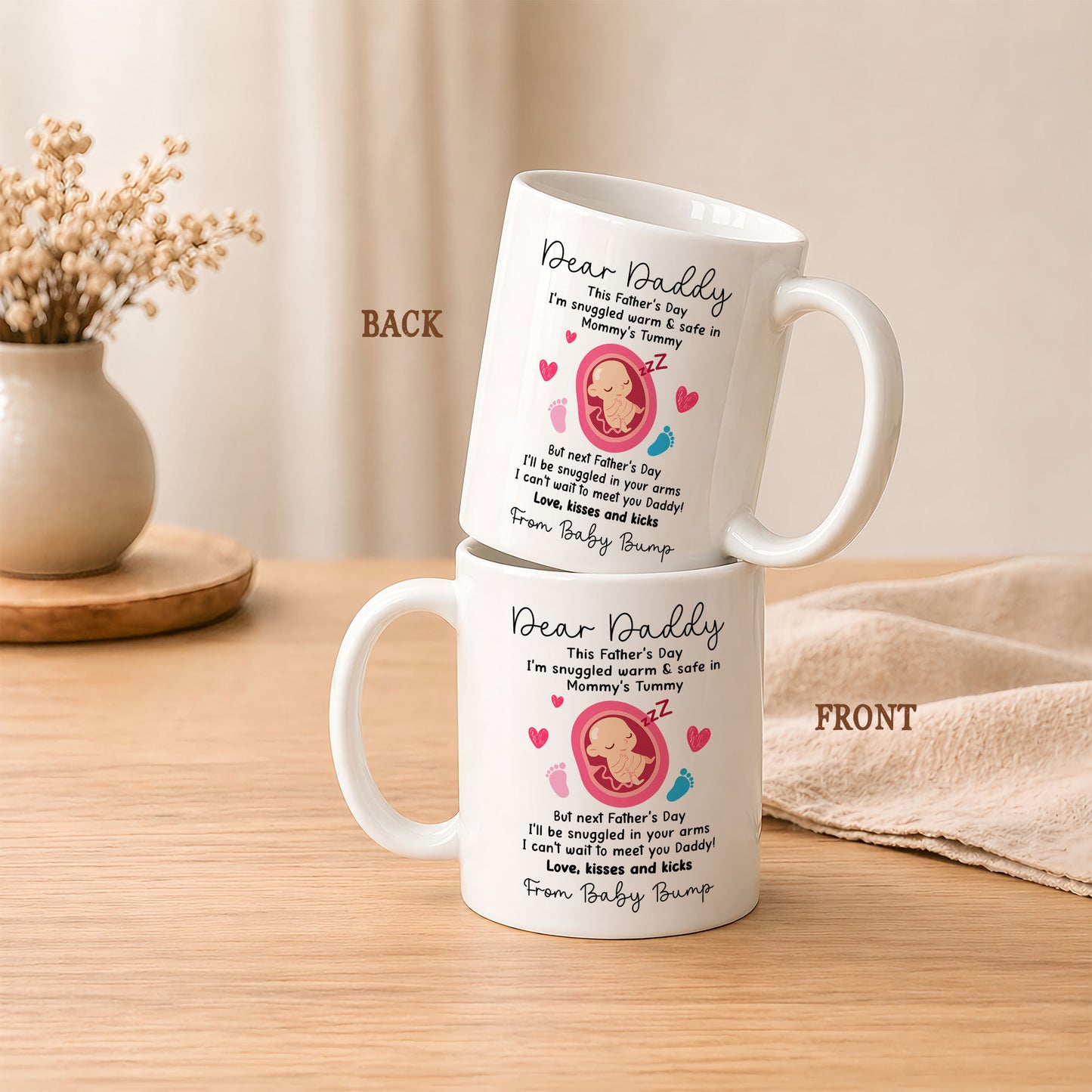 Personalized Dear Daddy Father’s Day Mug – Cute Baby Love Coffee Mug for New Dad, First Father’s Day Gift
