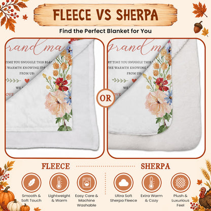 Personalized Grandma Thanksgiving Fleece or Sherpa Blanket, Floral Garden Family Custom Gift for Grandma