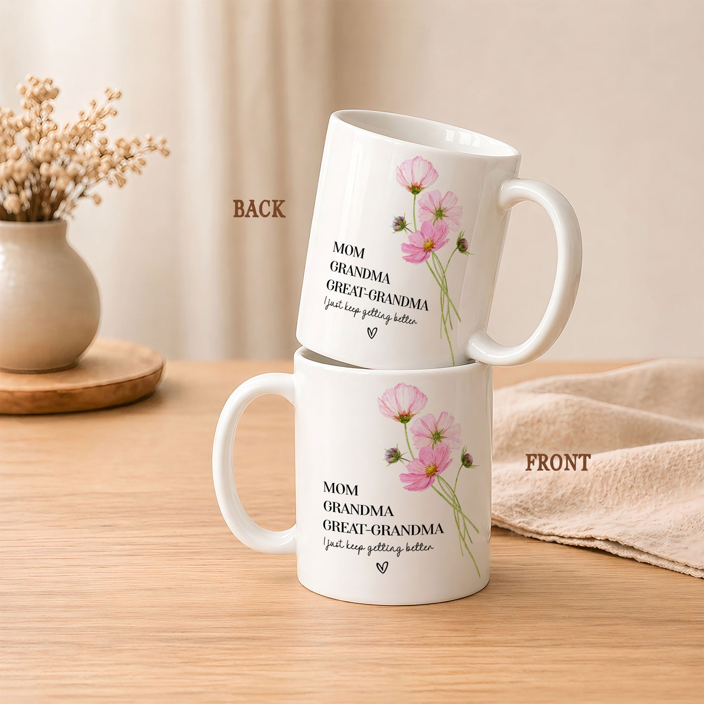 Personalized Mom Grandma Great-Grandma Floral Mug – Cute Family Coffee Cup Gift for Mom and Grandma