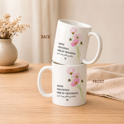 Personalized Mom Grandma Great-Grandma Floral Mug – Cute Family Coffee Cup Gift for Mom and Grandma