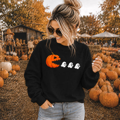 Pumpkin Ghost Graphic Halloween Sweatshirt, Spooky Season Jack O Lantern Shirt, Funny Halloween Gift