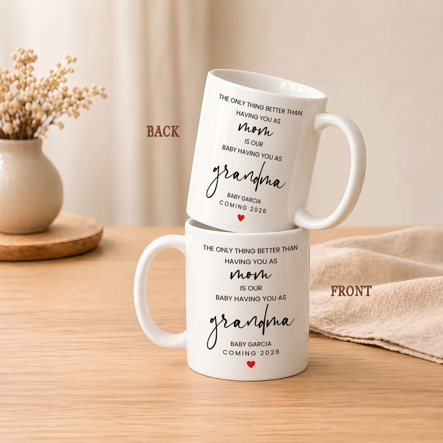 Personalized Grandma Mug – Custom Baby Name & Due Year Coffee Mug, Grandma Announcement Gift, Baby Coming 2026