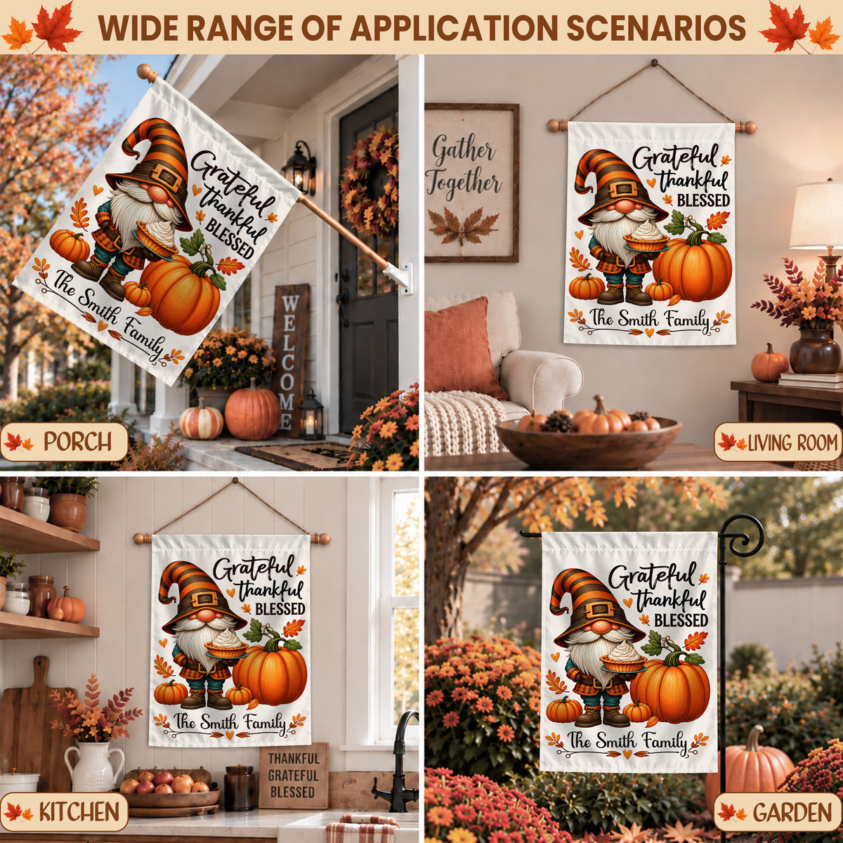 Personalized Thanksgiving Garden Flag - Custom Family Name Christian Flag - Thanksgiving Decor Gift