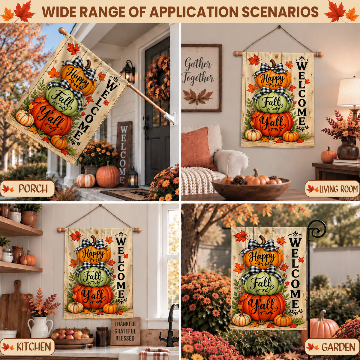 Hello Fall Garden Flag, Welcome Truck Happy Fall Ya'll Floral Pumpkin Outdoor Decor Gift For Family