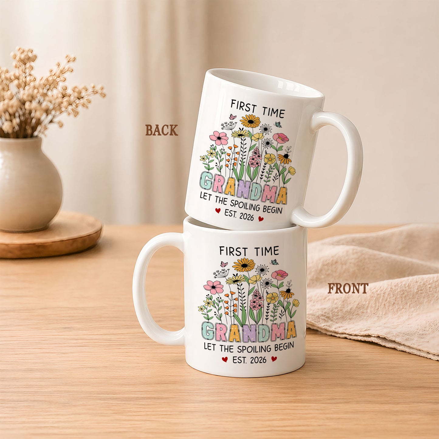 Personalized First Time Grandma Mug – Let The Spoiling Begin Coffee Mug, New Grandma Gift Est 2026