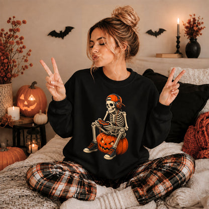 Skeleton Gamer Halloween Sweatshirt, Boys Pumpkin Gaming Shirt, Funny Halloween Gift