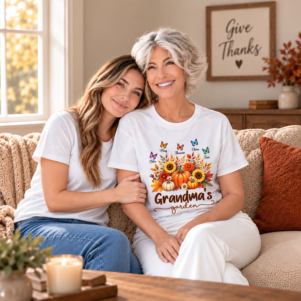 Personalized Grandma Thanksgiving Sweatshirt, Custom Family Name Grandma’s Garden Floral Autumn Family Gift