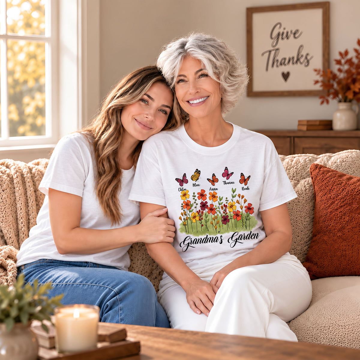 Personalized Grandma Thanksgiving Sweatshirt, Custom Family Name Grandma’s Garden Floral Autumn Family Gift