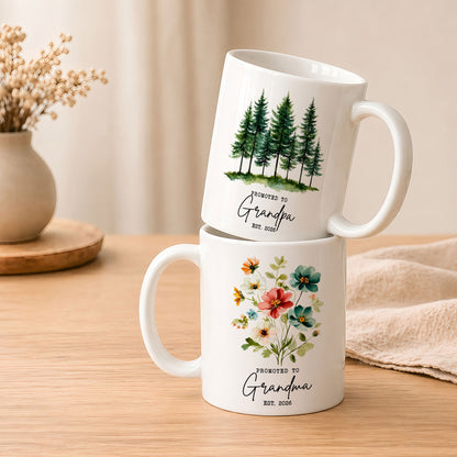 Personalized Promoted to Grandma Grandpa Mug Set – Matching Couple Coffee Mugs Est 2026, New Grandparents Gift