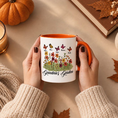 Personalized Grandma’s Garden Mug, Custom Grandkids, Thanksgiving Autumn Gift For Grandma